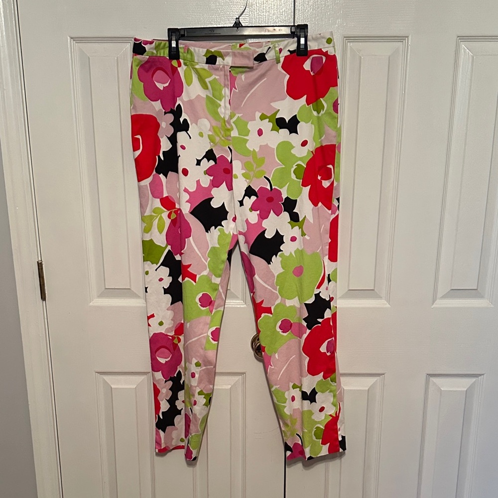Anne Klein Floral Cropped Pants - Pink, Green, Red